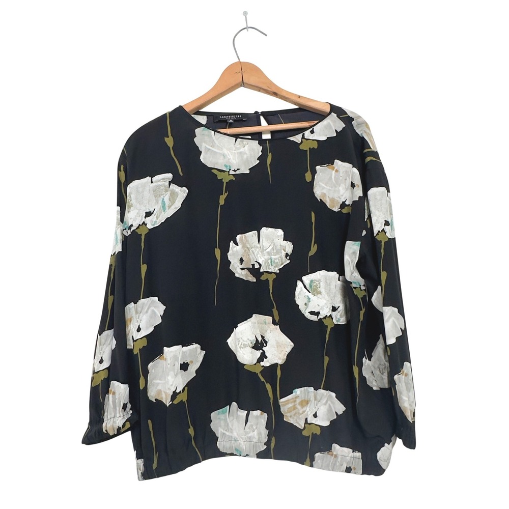 Lafayette 148 Floral Blouse Black Silk Blend - M